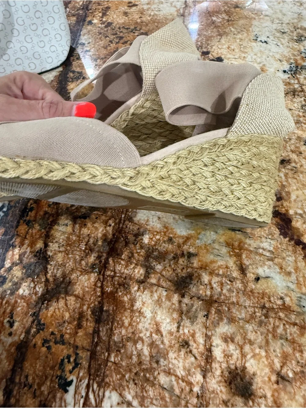 Champs Tan Beige Espadrille Ankle-Wrap Flats